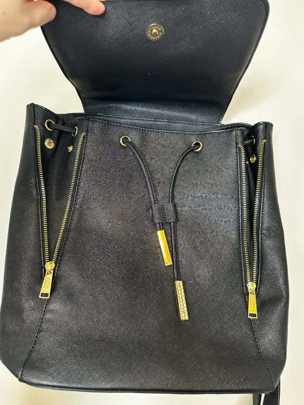 Coofit Black Faux Leather Daypack Backpack